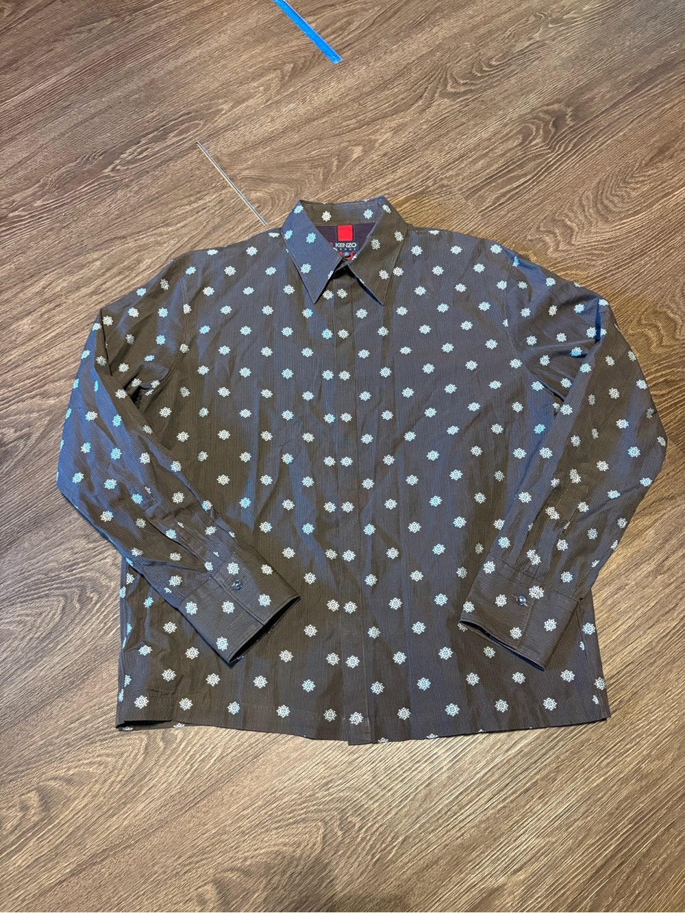 Kenzo Black Button-Up Shirt with Light Blue Floral Print
